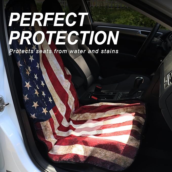 nbnhxnff Sweat Towel Car Seat Cover Protector Front Seats for Gym Workout, Running, Swimming, Beach and Hiking, Waterproof Universal Seat Cover for Car, Trucks,Van&SUV (American Flag, 1pcs Front Seat)
