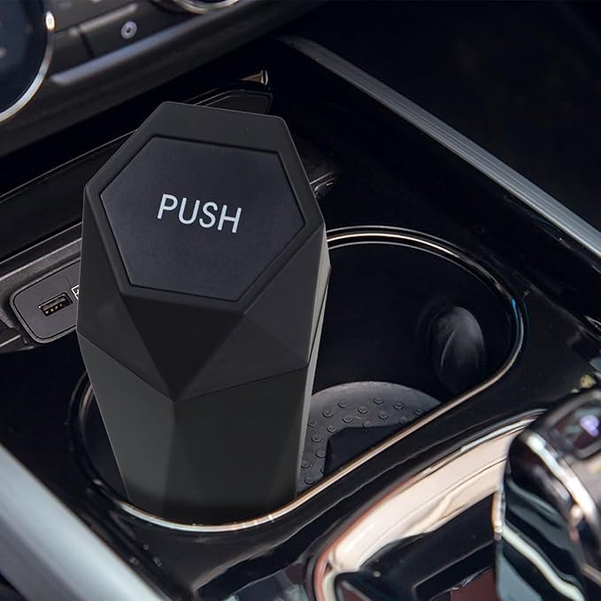 Car Trash Can, Car Trash Bin with Lid, Car Accessories for Women Interior, Car Garbage Can with Additional 2 ABS Hooks and 60pcs Trash Bags, Suitable for Home, Office, Car Organizer, Black