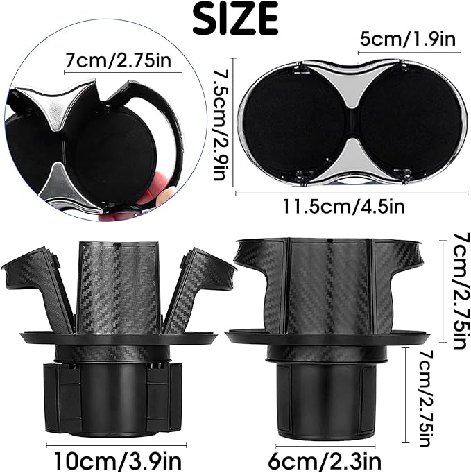 Reofrey 2-in-1 Multifunctional Car Cup Holder Expander Adapter, Universal Double Cup Holder with Adjustable Bracket, Elastic Open-Close Mouth, Fits Most Hydro Flask Bottles and Cups