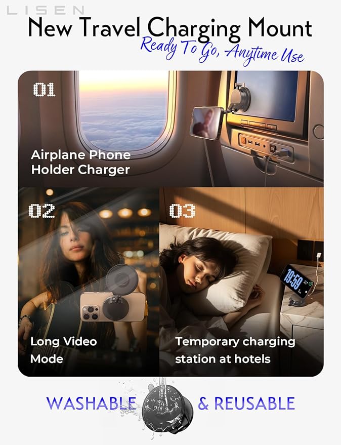 LISEN 15W Magsafe Car Mount Charger， [ SuctionPro ] 15W Wireless Car Charger, Suction Cup Phone Holder,360° Vacuum Magnetic Phone Holder for iPhone 17 Pro Max Air 17-12,Samsung S25 with MagSafe Case