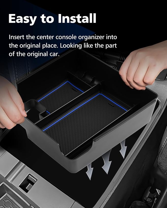 FIILINES Center Console Organizer for Nissan Frontier 2022-2025, Center Console Tray Secondary Armrest Storage Box ABS Insert Container with Anti-Slip Mats