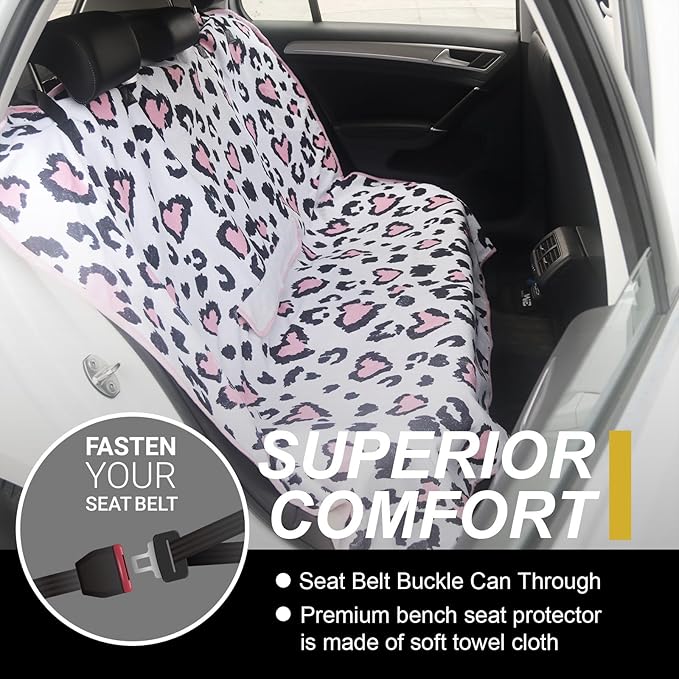 LoyaGour Back Seat Cover for Car Trucks Van SUV,Waterproof Rear Bench Towel Seat Covers for Dogs and Kids,Automotive Backseat Protector (Leopard Print)