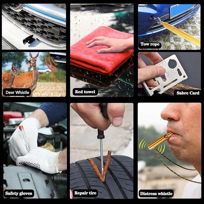 HAIPHAIK Car Emergency Roadside Kit - Roadside Assistance Emergency Kit, Car Emergency Kit with Jumper Cables, Safety Kits for Cars,Folding Shovel, Tow Rope,Car Tool Kit