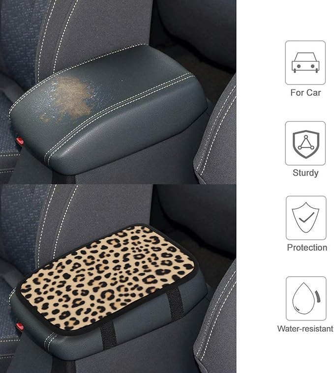 Car Center Console Cover Pad, Wild Animal Leopard Print Auto Armrest Pad Seat Box Cushion Car Interior Accessories Universal Fit for Most Vehicle Truck