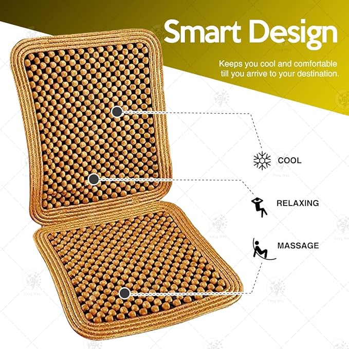 VaygWay Wood Beaded Comfort Seat Cushion Seat Cover – 2 Pcs. Wooden Beaded Car Seat Cover – Natural Wood Double Strung Beads – Massage Comfort Cover Car Seat – Universal SUV Auto