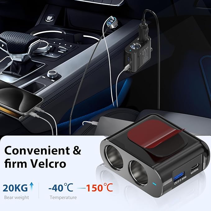 12V Cigarette Lighter Splitter,PD 65W for Laptop: 300W Car Charger 2 Socket Adapter, 12 Volt DC Plug Multi Port 12V Power Outlet with Voltage for MacBook/iPad/iPhone Samsung GPS Dash Cam