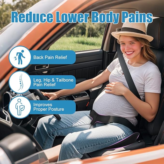 Pregnancy Car Seat Cushion for Pregnant Drivers and Passengers - Patent Pending - NHTSA Recommended - Prevent Compression of Belly - Easy to Set Up - Memory Foam for Sciatica, Hip, Coccyx Pain Relief