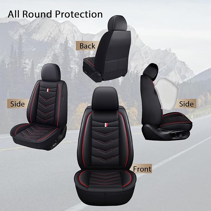 MVRVMV 5-Seat Car Seat Covers for Hyundai Palisade 2020-2026, Waterproof Non-Slip Wear-Resistant Leather Seat Cover (5 Seat Standard, Black-Red)