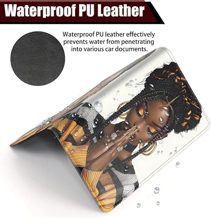 Car Document Holder with Magnetic Shut, Car Registration and Insurance Card Holder, Vehicle Glove Box Organizer Documents, Driver License, Auto Paperwork Organizer Wallet, Black Girl Pattern