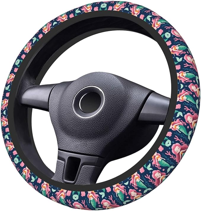 Little Merry Mermaids Neoprene Steering Wheel Covers Women Men Car Accessories, Universal 15 Inch Fit Auto, Suvs, Truck