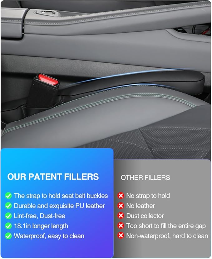 Homaupt Leather Car Seat Gap Filler Universal for Car Truck SUV to Block The Gap Between Seat and Console Stop Things from Dropping 2 Sets Black