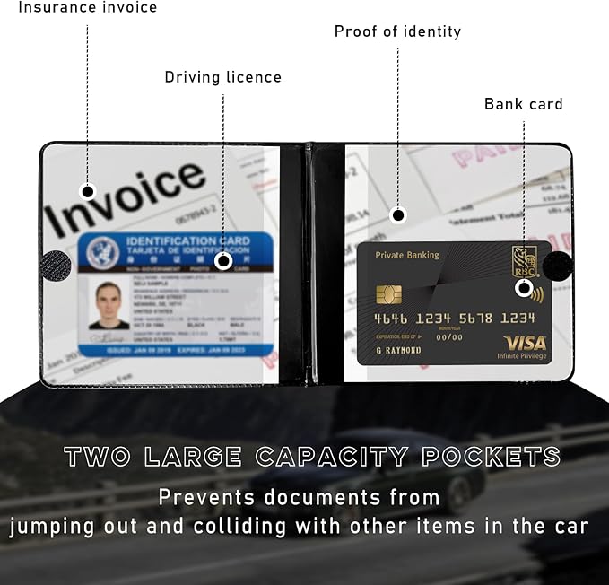 Ziciner Car Registration and Insurance Holder, 5.2"× 4.7" Premium Auto Glove Box Organizer with Closure, Essential Vehicle Document Holder for Card, Driver License (Black)