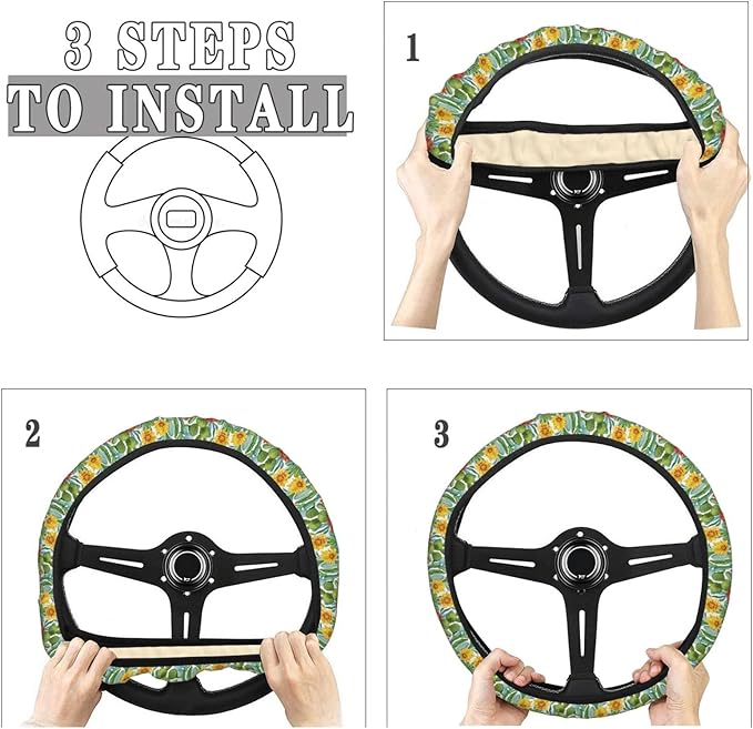 FeHuew Watercolor Cactus Floral Steering Wheel Cover for Women, Girls 15 inch Universal Auto Car Anti Slip Wrap Steering Wheel Covers Fit for Vehicles, Truck, SUV