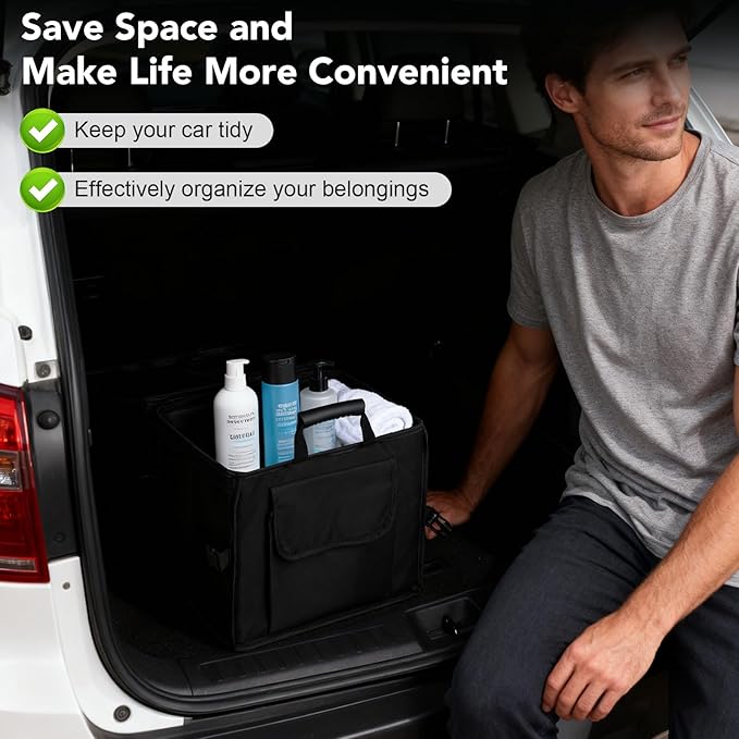 Trunk Organizer for SUV - 60L, Foldable Car Trunk Organizer Bags with Lid Large Capacity Car Organizers and Storage with Lid for SUV,Sedan,Truck Accessories,23.62"×12.99"×11.81"(Black)