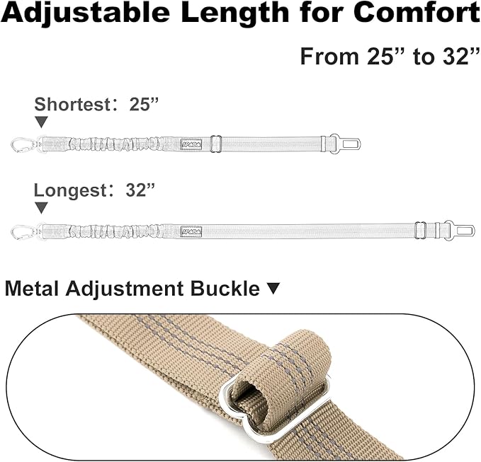 APakBak Dog Seat Belt for Car, Adjustable Dog Car Harness Seatbelt for Small Medium Large Dogs, Heavy Duty Travel Safety Restraint with Locking Aluminum Hook & Reflective Nylon Strap, Beige