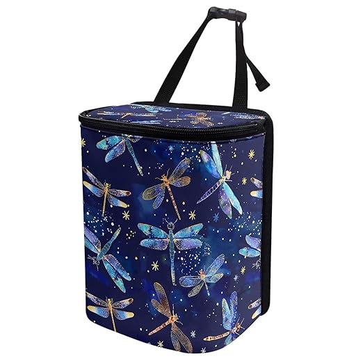 Car Trash Bin Collapsible Car Organizers and Storage for Front Seat Multipurpose Trash Bag Automotive Garbage Can Car Accessories Interior Car Organizer, Dragonfly Pattern