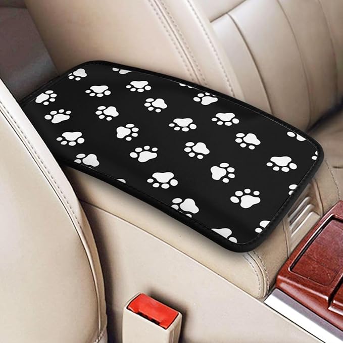 Dog Paw Prints Auto Center Console Armrest Cover Pad, Universal Fit Waterproof Comfort Car Armrest Cushion for Most Vehicle SUV Truck