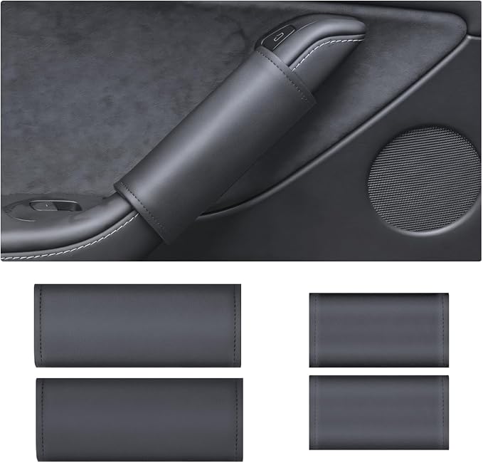 2025 4PCS Tesla Model 3/Y Interior Door Handle Protector Covers (2017-2026) Car Inner Door Panel Pull Handle Trim Cover Sleeve, Soft Anti-Scratch PU Leather, Including Juniper & Highland Accessories