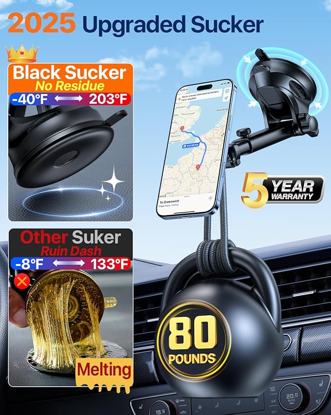 【Military-Grade】HTU for MagSafe Car Mount【Upgraded Strongest Suction】Magnetic Phone Holder Cell Stand for Dashboard Windshield Vent,Truck Cradle for iPhone 17 Pro Max 16 15 14 13 12 Tesla, Navy Blue