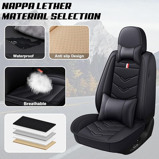MVRVMV Leather Car Seat Covers for Ford Ranger 2005-2026, Wear-Resistant & Anti-Slip Seat Cover with 2* Neck Pillow and 2* Lumbar Support (2 Seat Luxury, Black)
