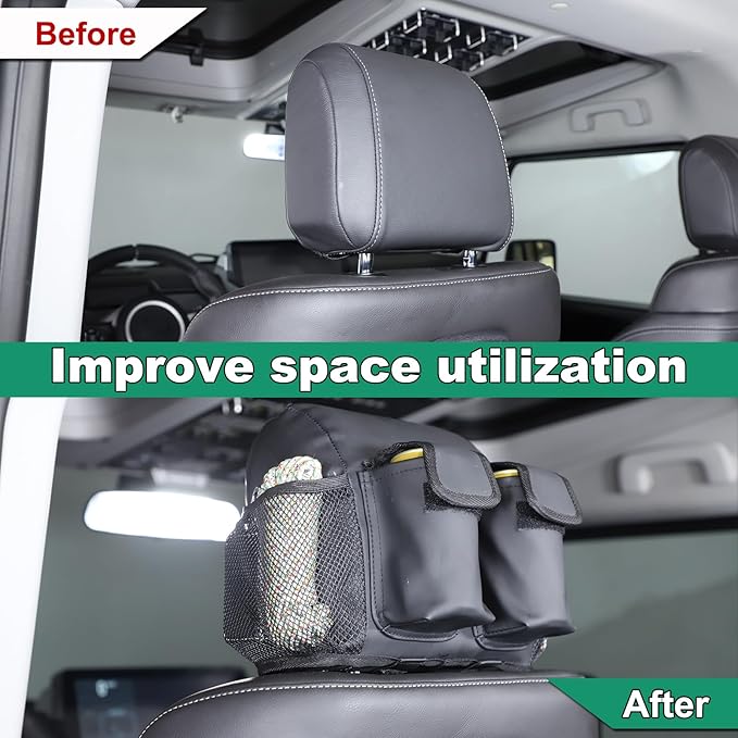 Car Seat Headrest Organizer Compatible with INEOS Grenadier 2020-2024, Waterproof PU Leather Seat Headrest Storage Bag Road Trip Essentials Auto Accessories