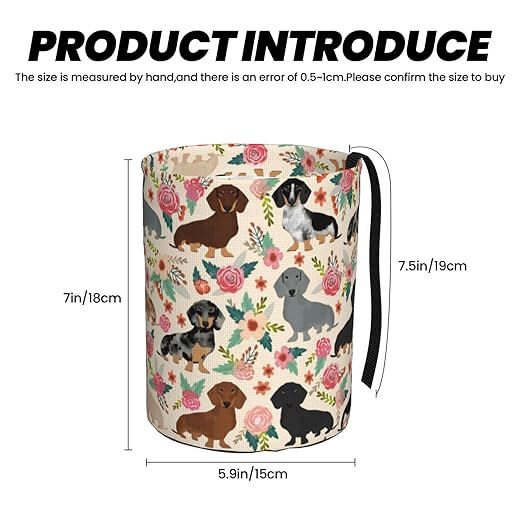 Dachshund Sausage Dogs Pink Flowers Print Car Trash Can Leak Proof Hanging Waterproof Garbage Can Multipurpose Trash Bin for Car SUV Front Seat Headrest Collapsible and Portable Storage Pocket