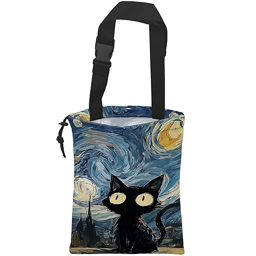 UUCBTAH Car Trash Bag Cat Under The Starry Sky Car Garbage Bag Waterproof Car Trash Can for Back Seat with Adjustable Straps and Drawstring, Foldable Car Trash Bin for Car Accessories
