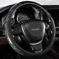 KAFEEK Wood Grain Steering Wheel Cover Microfiber Leather Universal 14 1/2-15 inch, Car Steering Wheel Cover Men Women, Comfortable, Anti-Slip, Odorless, Black