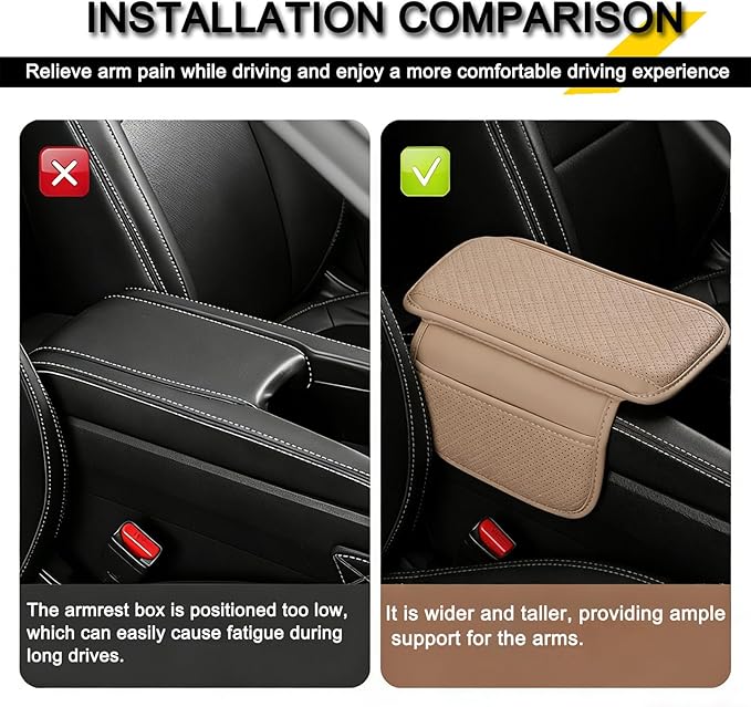 Car Armrest Cover for Mazda CX5 2012-2025, Center Console Cushion Leather Armrest Pad Protector with Storage Pockets Diamond Pattern,Beige