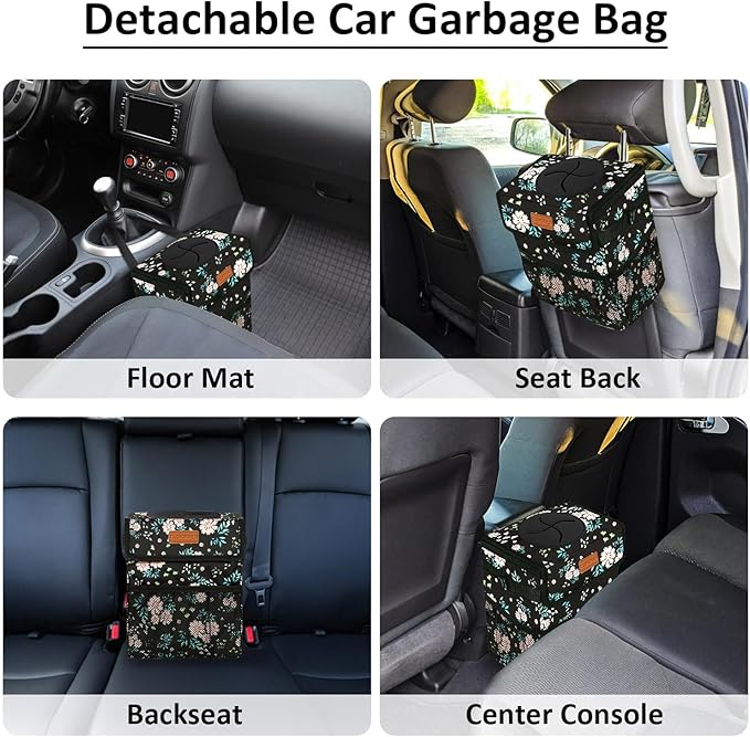 ELONGRIVER Car Trash Can Bin for Back Seat Leak Proof, Cute Car Trash Bag Hanging, Vehicle Trash Can for SUV Truck Van, Automotive Garbage Cans Front Seat Colorful Floral, 2 Gallons