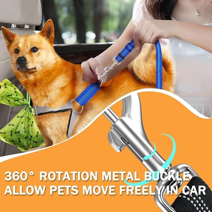 4 Piece Set Vehicle Harnesses, 2 in1 Dog Belts for Cars, Pet Harnesses Headrest Restraint Clip Adjustable Dog Car Harness Belt with Anti-Shock Elastic Bungee Buffer for All Vehicles