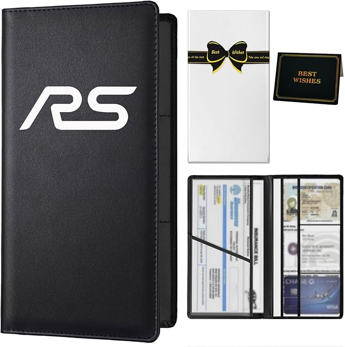 ABSWER Premium Car Registration and Insurance Card Holder with Magnetic Shut Compatible with Chevy Camaro RS Vehicle License Document Glove Box Car Organizer Gifts Interior Accessories
