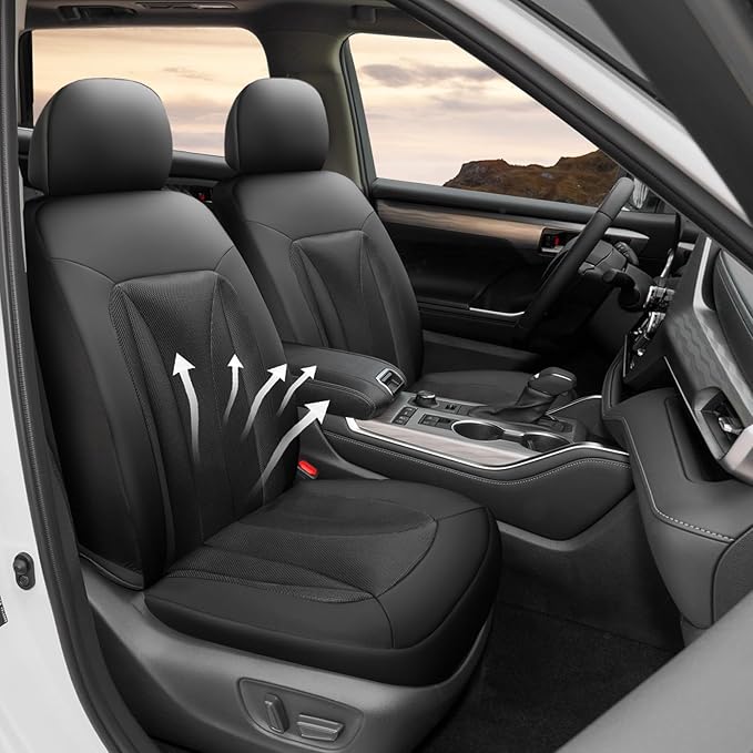 GIANT PANDA Fit Kia Sportage Forte Telluride Sorento Seltos Soul K5 NIRO Carnival Front Car Seat Cover, 3D Air Mesh Breathable Seat Protector (Black 2-Pack)