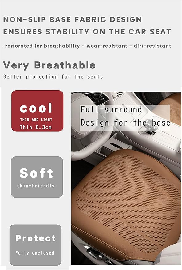 ontto 2 PCS Car Seat Back Lumbar Cushions for Driving Universal Car Seat Protector with Buckle Fixing,Non-Slip Backing Will Not Leave Imprint,Ventilated PU Leather Seat Mat,Light Brown