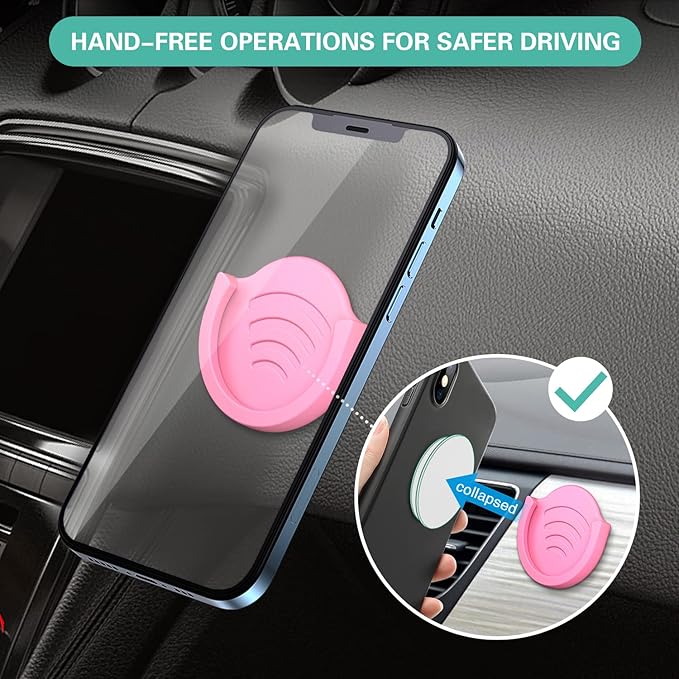 pop-tech Phone Grip Holder for Socket Users, 2 Pack Silicon Car Mount for Expanding Phone Stand with Strong 3M Adhesive Double Sided Tapes for Dashboard, Desk, Wall, Home, Office and More Pink