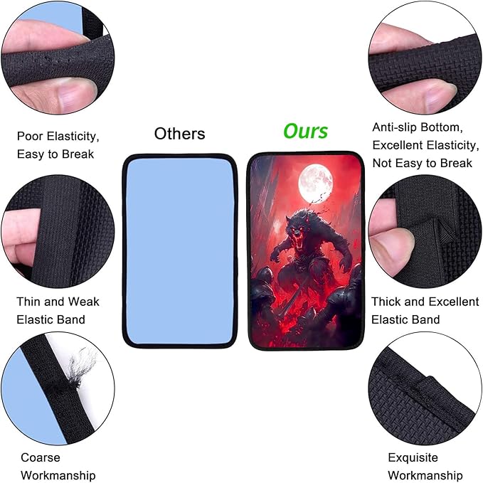 JANENFNA Car Armrest Cover Pads Universal Fashion Cute Auto Center Console Armrest Cover Pad with 2PCS Car Coasters Soft Waterproof Car Armrest Seat Protector for Women,Blood-Colored Giant Wolf
