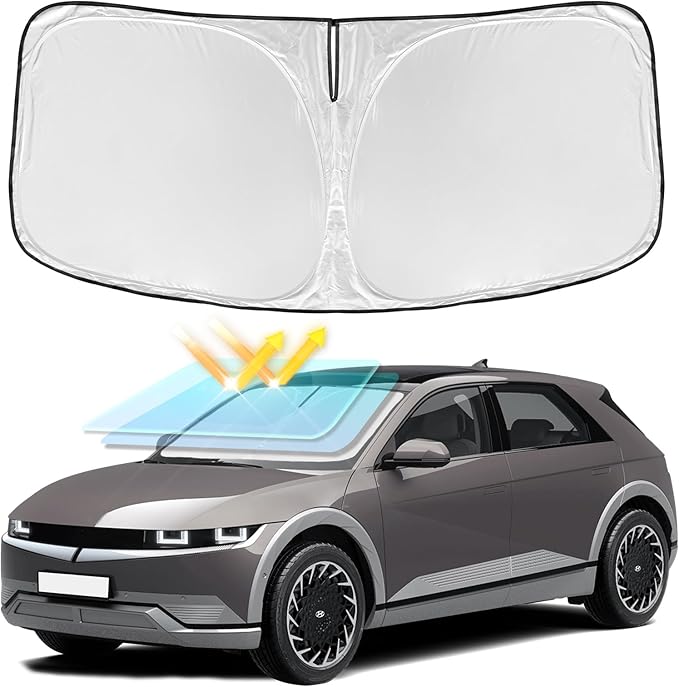 for Hyundai Ioniq 5 2022-2025 2026 Windshield Sun Shade - 4 Layers Car Sunshades for Front Windows Shade Cover Custom Fit Ioniq 5 Sun Visor 240T Retractable Shade Blocks UV Rays Car Accessories