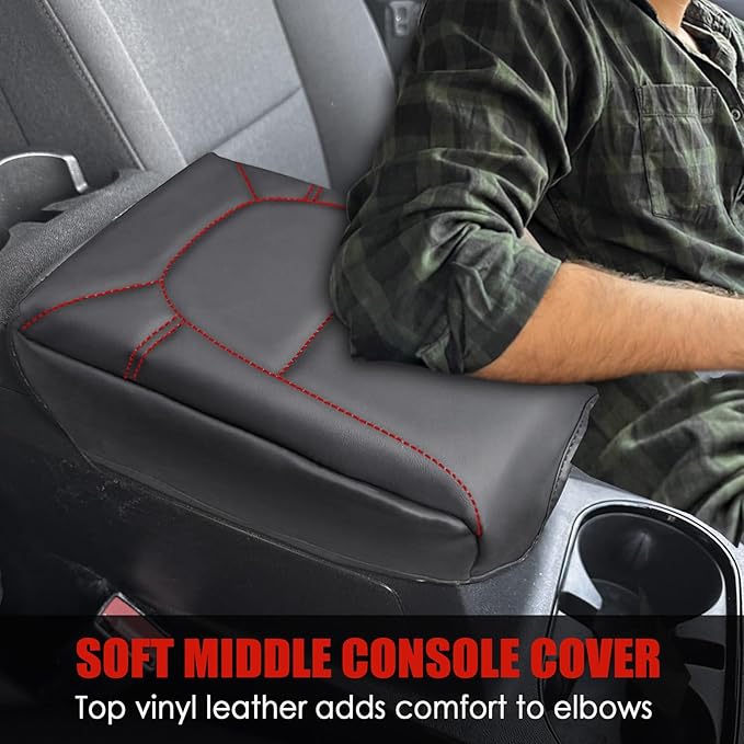 Center Console Cover for Chevy Colorado/GMC Canyon - [Upgraded] Thick & Soft Armrest Cover for Colorado Canyon 2023 2024 2025 2026 Interior Accessories - Red Stitch