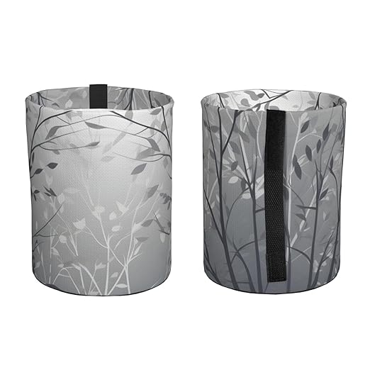 Car Trash Can Hanging, White Silhouette Branch Grey Gradient Several Waterproof Auto Garbage Bin Universal Vehicle Waste Container, 3.5L Capacity