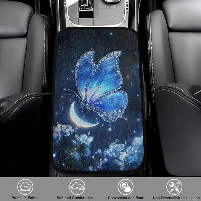 Bulopur Blue Butterfly Car Center Console Cushion Pad Armrest Cover Protec Arm Rest Cover Car Flannel Protect from Pet Claws 12.01 x 7.28 Inch Universal Fit for Vehicles,Cars,Suvs,Vans,Sedans