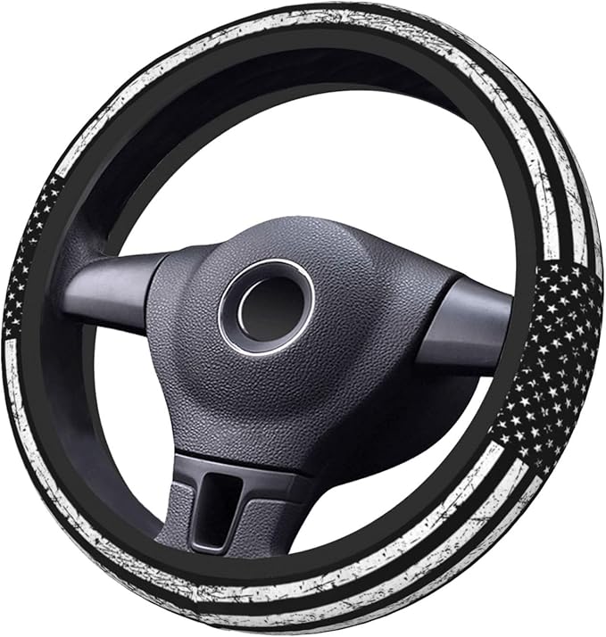 Black White American Flag Elastic Steering Wheel Cover, Non-Slip Breathable Neoprene Steering Wheel Covers, Men Car Accessories, Universal 15 Inch Fit Auto, Suvs, Truck
