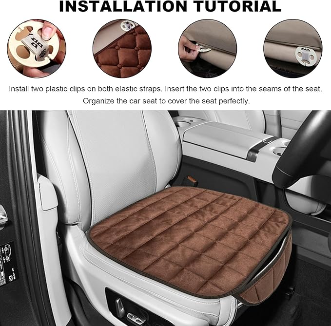 Car Seat Cushion, Soft Plush Auto Seat Cover with Non-Slip Silicone Bottom & Storage Pocket, Universal Breathable Vehicle Seat Cushion Pad for Car Truck SUV, Car Accessories (Coffee)