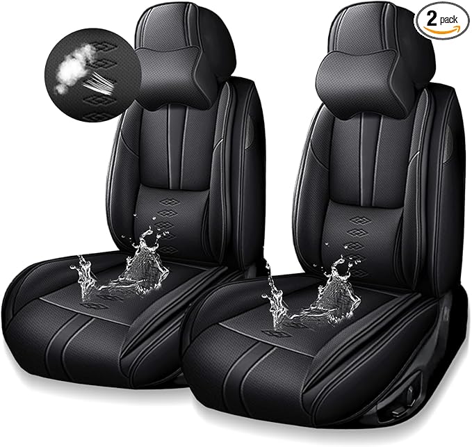 Premium Universal Car Seat Cover, Comfortable Leather Seat Cover for 96% of Models, Waterproof Car Seats Protectors Cushions for 2 Seats(Black,Pillows)