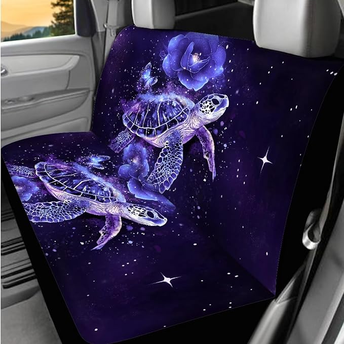 DNGKAOJE Purple Sea Turtle Car Seat Covers Full Set for Men Women Auto Interior Protector Front Back Seat Rugs 13 Pcs Animal Sea Turtle Steering Wheel Cover Car Armrest Pad Cover,Handbrake Shift Cover
