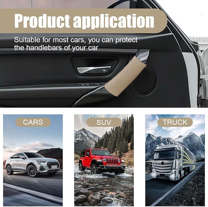 2PCS Car Grab Handle Cover, Anti-Scratch Auto Inner Front Rear Door Pull Handle Cover, PU Leather Door Grip Gloves Protector Auto Interior Decoration Accessories for Car, Truck, SUV (Beige)