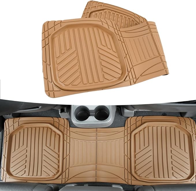 BDK Beige Heavy Duty Front & Rear Rubber Floor Mats Universal Liners for Car SUV Van & Truck, All Weather Protection with Anti-Slip Nibs, Fit Contours of Most Vehicles