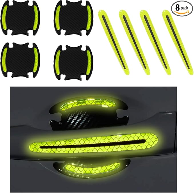 Augeny 8 PCS Car Handle Protector Reflective Stickers, Universal 3D Carbon Fiber Auto Door Handle Paint Guard, Anti-Scratch Bowl Protective Film for Most Cars (Green)