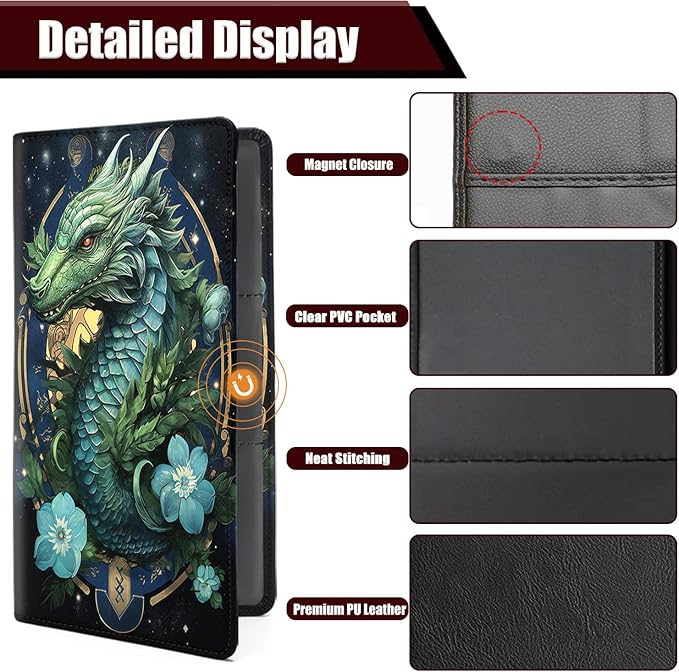Car Registration and Insurance Holder, PU Leather Auto Document Holder for Men&Women, Vehicle Glove Box Compartment Organizer with Magnetic Shut for Driver's License, Green Dragon in the Dark