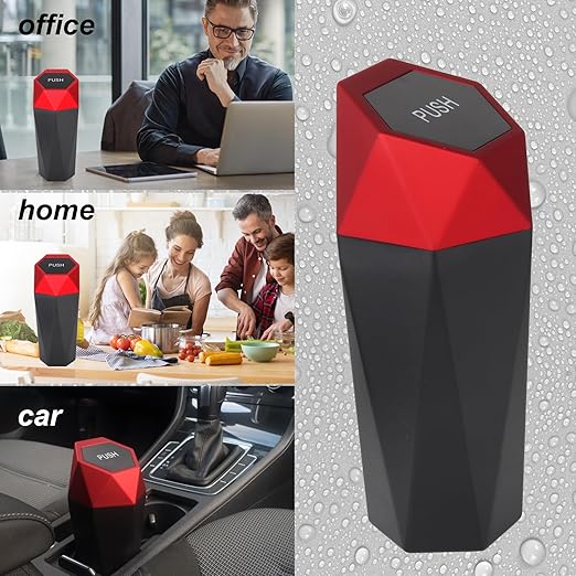 LoyaGour Car Trash Can Bin,Small Garbage Can with Lid,Automotive Cup Holder Mini Cars Trashcan,Portable Cute Cars Door Trash Cans,Women Car Essentials Gadgets Dustbin (2Pcs, Red)