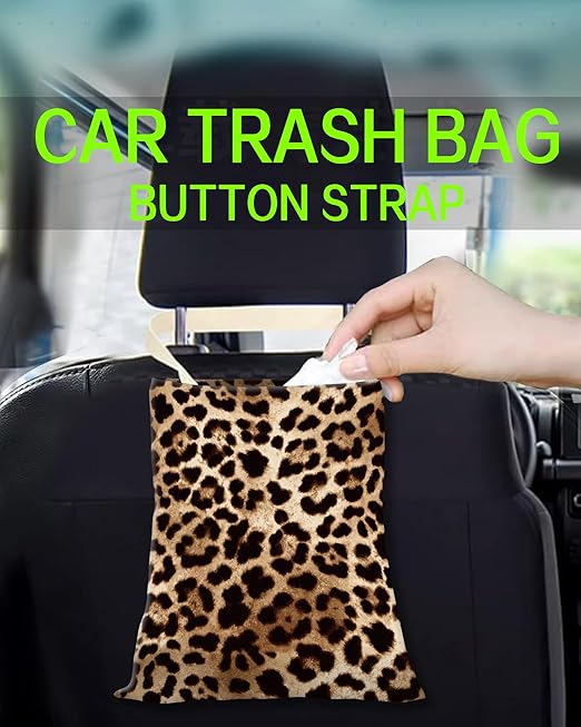 ANKVRP Car Trash Can, Durable Hanging Car Trash Garbage Bag, Cute Automotive Garbage Cans Organizer, Cute Leopard Skin